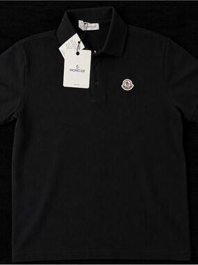 Moncler Black Polo Shirt with Signature Patch